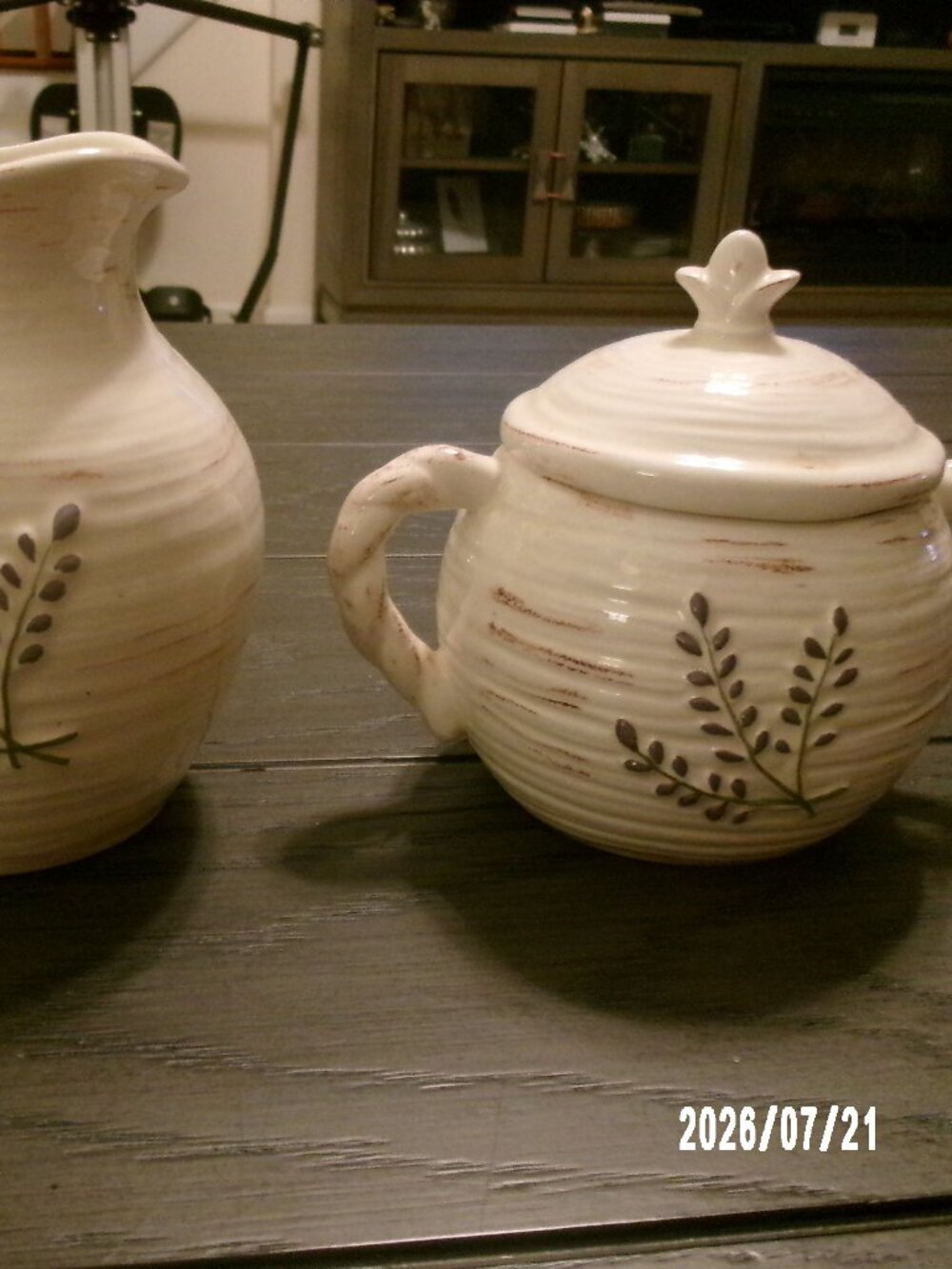 MWW World Market Cream and Lidded Sugar Bowl Set Ceramic - Lilac Flowers